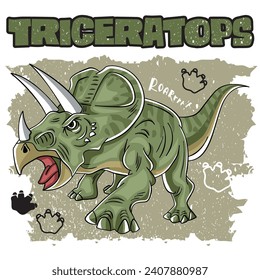 
Triceratops dinosaur, roaring dinosaur, predator, print for children, print for textiles and other surfaces