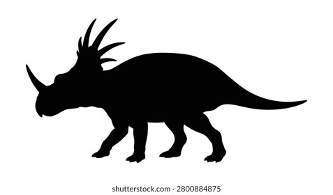 A triceratops dinosaur in side profile a black silhouette against a white background prehistoric reptile extinct paleontology paleozoic