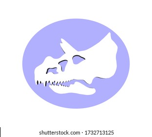 Triceratops. Dinosaur skeleton. Logo. Vector isolated illustration with Triceratops skull in blue emblem. Design of the wild nature logo. Blue background. Flat style. Individual element.
