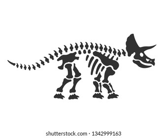 Triceratops, dinosaur skeleton. reptile bones, Isolated vector illustration