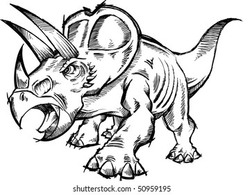 Triceratops Dinosaur Sketch doodle Vector