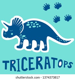 Triceratops. Dinosaur and its tracks. Vector illustration.