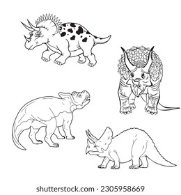 Triceratops Dinosaur. Vector cartoon outline coloring sketch