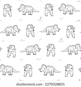 Triceratops dinosaur vector illustrations seamless pattern.