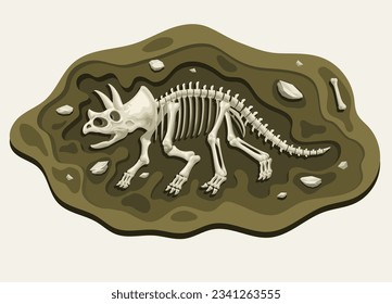 Triceratops Dinosaurs Archaeology Fossil Cartoon Discover in the Ground