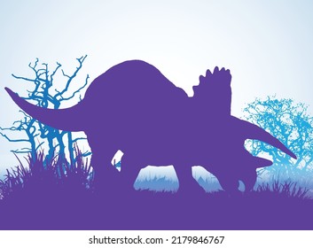 Triceratops Dinosaurs silhouettes in prehistoric environment overlapping layers; decorative background banner abstract vector illustration