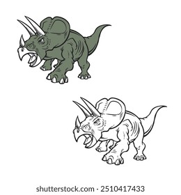 triceratops drawing with line art style. you can change color you want. outline style. dinosaur vector illustrations