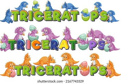 Triceratops font logo with cartoon characters illustration