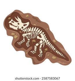 Triceratops fossil in rock illustration 