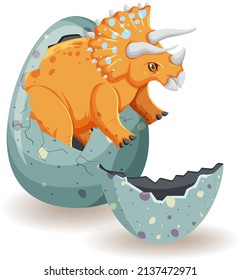 Triceratops hatching from egg illustration