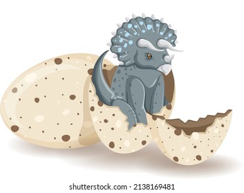 Triceratops hatching from egg illustration