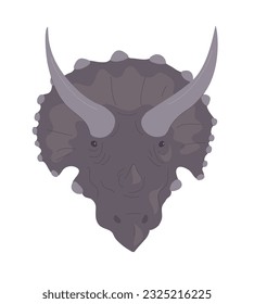 Triceratops head with formidable horns and hood. Herbivore strong dinosaur of the Jurassic period. Big lizard. Cartoon vector illustration isolated on white background. Picture for paleontology