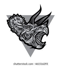triceratops head, logo design with triangle.