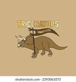 Triceratops holding flags vector for kids