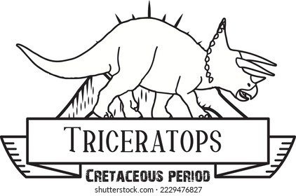 Triceratops Horridus Cretaceous dinosaur prehistoric reptile monster line art badge