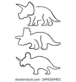 triceratops icon set, brush strokes on a white background. Vector illustration.