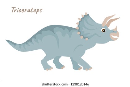 Triceratops isolated on white background. Funny cartoon dinosaur. Vector illustration in simple flat style.