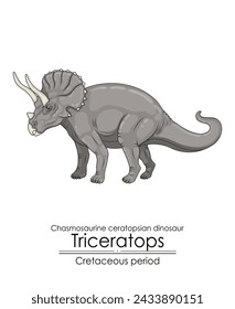 Triceratops, large plant eating dinosaur from Cretaceous period. 