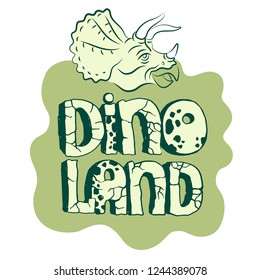 Triceratops and lettering "Dino land" for your design