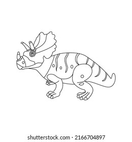 Triceratops Line Colouring Book. Vector Illustration of Nature Dinosaur Animal.