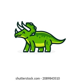 triceratops logo icon, smile prehistoric animal or dinosaur, Vector illustration of cute cartoon dino character for children and scrap book