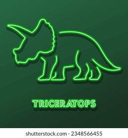 triceratops neon sign, modern glowing banner design, colorful modern design trends on black background. Vector illustration.