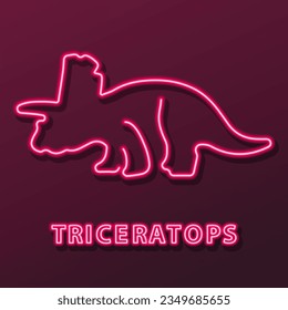 triceratops neon sign, modern glowing banner design, colorful modern design trend on black background. Vector illustration.