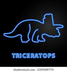 triceratops neon sign, modern glowing banner design, colorful modern design trend on black background. Vector illustration.