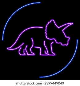 triceratops neon sign, modern glowing banner design, colorful modern design trends on black background. Vector illustration.