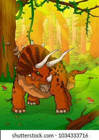 Triceratops on the background of forest
