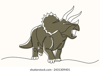 Triceratops one line drawing. Triceratops single line illustration. Dinosaur minimalist line art