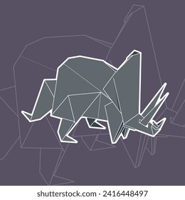 triceratops origami shape vector illustration