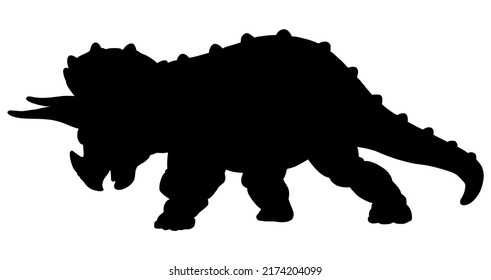 Triceratops. Ornithischian dinosaur. Ceratopsian isolated on white background. Stencil. Huge fossil dinosaur. Monochrome vector illustration of a silhouette of a prehistoric creature 