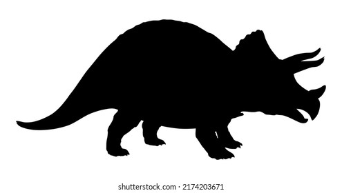 Triceratops. Ornithischian dinosaur. Monochrome vector illustration of silhouette of prehistoric creature Ceratopsian isolated on white background. Stencil. Huge fossil dinosaur.