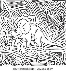 Esboço tricerátops esboço com um doodle formas desenhado à mão esboço ilustração. Dinossauro antigo pré-histórico animal vetor desenho gráfico. Grande criatura réptil jurássico, arte de desenho de personagens.