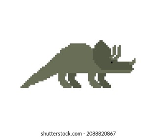 Triceratops pixel art dinosaur. pixelated Ancient animal. 8bit Dino prehistoric monster. Beast is Jurassic period
