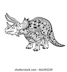 Triceratops - prehistoric reptile. Antistress Coloring Book for adults.