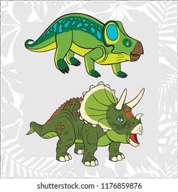 Triceratops and protoceratops in cartoon style