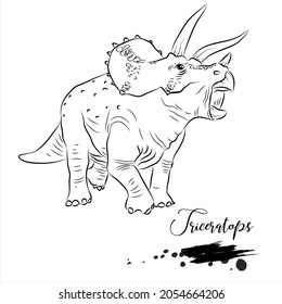 Triceratops, realistic sketch dinosaur, vector illustration