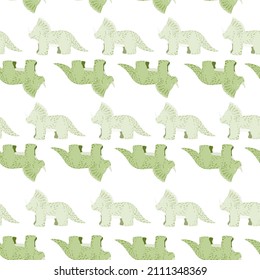 Triceratops seamless pattern. Children dino background. Repeated texture in doodle style for fabric, wrapping paper, wallpaper, tissue. Vector illustration.