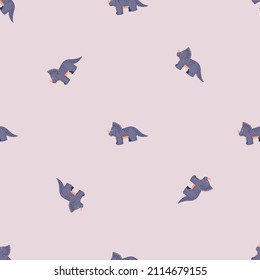 Triceratops seamless pattern. Children dino background. Repeated texture in doodle style for fabric, wrapping paper, wallpaper, tissue. Vector illustration.