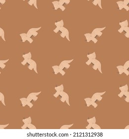 Triceratops seamless pattern. Children dino background. Repeated texture in doodle style for fabric, wrapping paper, wallpaper, tissue. Vector illustration.