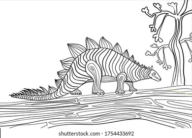 Triceratops. A series of prehistoric dinosaurs. Fossil animals in contour style. Coloring book for children and adults. Art therapy. design for wallpaper. Vector illustration on a white background.