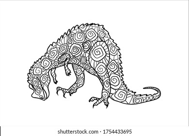 Triceratops. A series of prehistoric dinosaurs. Fossil animals in contour style. Coloring book for children and adults. Art therapy. design for wallpaper. Vector illustration on a white background.