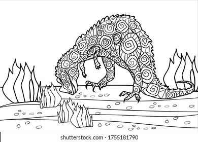 Triceratops. A series of prehistoric dinosaurs. Fossil animals in contour style. Coloring book for children and adults. Art therapy. design for wallpaper. Vector illustration on a white background.