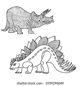 Triceratops. A series of prehistoric dinosaurs. Fossil animals in contour style.