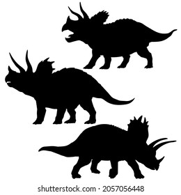 Triceratops silhouettes set. Vector illustration isolated on white