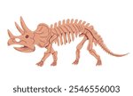 Triceratops skeleton with horns. Large prehistoric lizard. Dinosaur of the Jurassic period. Archeology and paleontology. Bones of an extinct ceratopsian giant. Flat vector illustration on white