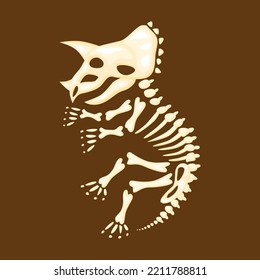 Triceratops skeleton vector illustration in a cartoon flat style isolated on brown background