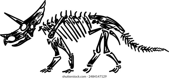 Triceratops skeletons. Dino bones. Remains of ancient animal vector illustration